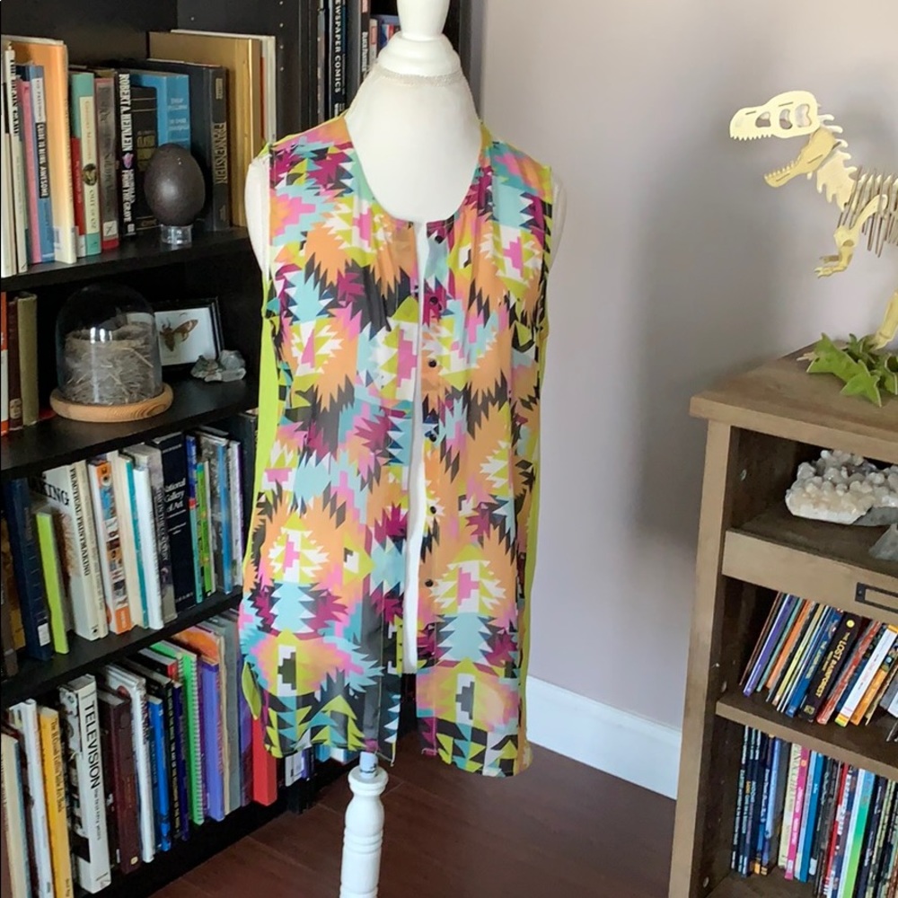 Sheer button up aztec shirt